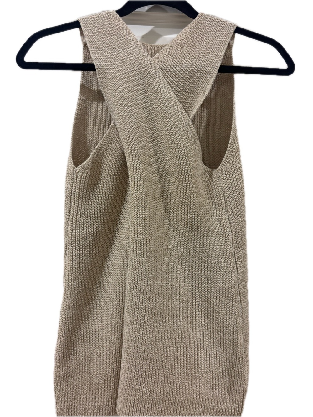 Beige Knit Crossover Front Women’s Top